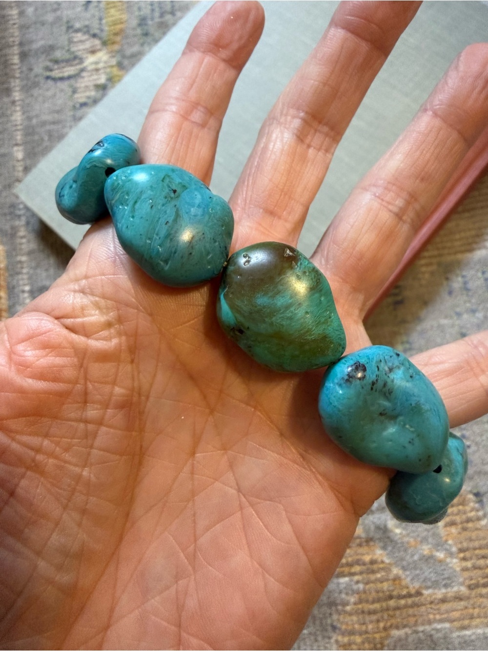 Vintage Chunky Faux Turquoise Statement Necklace Blue Green Bead Adjustable - Picture 4 of 4